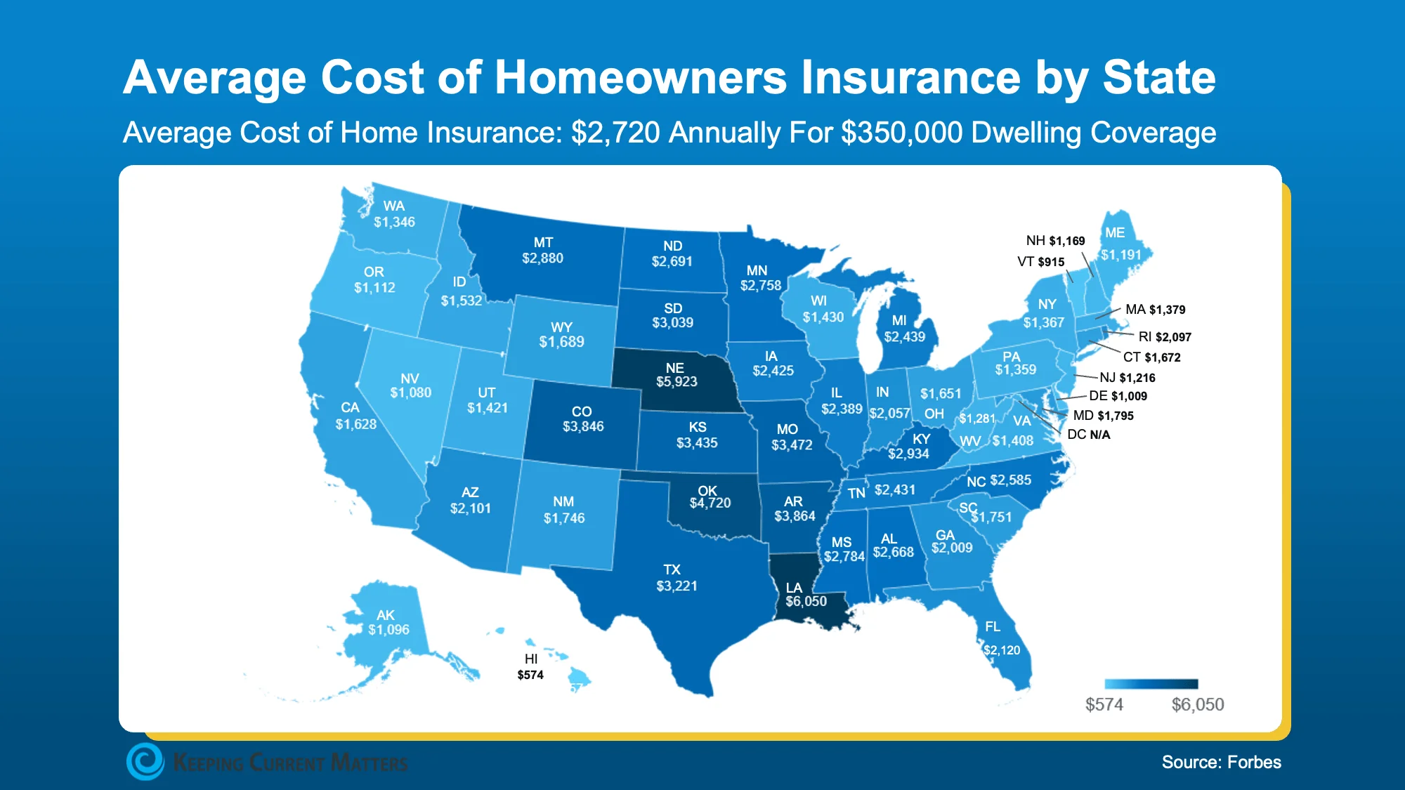 A map of homeowners insurance costs across the United States